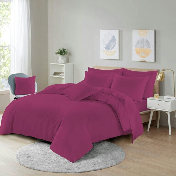 Night Zone Polycotton Duvet Cover Set – Plain Dyed Easy Care Bedding with Pillowcases - Fuchsia