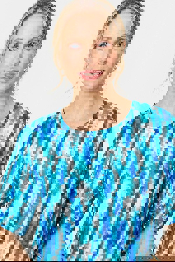 Blue | Printed 1/2 Turn-Up Sleeve Blouse