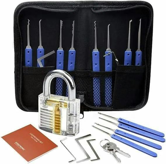 ATEK 17 Piece Lock Picking Practice Training Set with Transparent Padlock & Storage Case