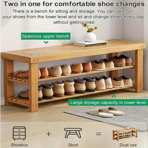 Havendro 3 Tiers Wooden Shoe Rack Seating Bench Hallway Storage Organiser Holder Stand