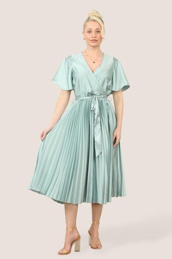 Elaina Fashion Grace Satin Pleated Midi Dress – Effortless Elegance for Every Occasion