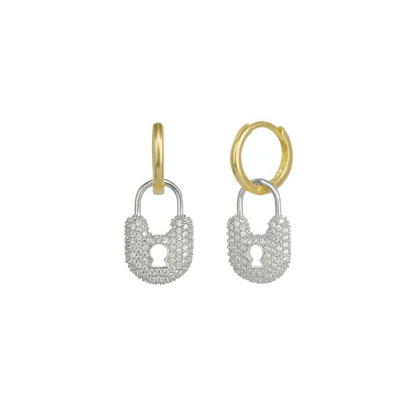 Spero London Lock Gold Color Hoop Sterling Silver Earrings