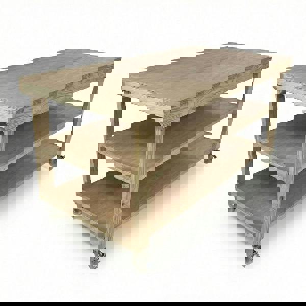 Arbor Garden Solutions Wooden Workbench Eucalyptus Hardwood Top Depth-3ft Double Shelf and Wheels