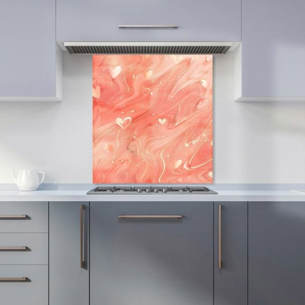 Warren Reed - Designer Salmon Pink With Hearts Marble Effect Kitchen Splashback