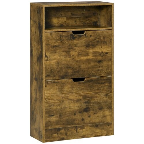 Wyld Haus Zilado Wooden Rustic Brown Slim Shoe Cabinet With 2 Flip Doors And Shelf