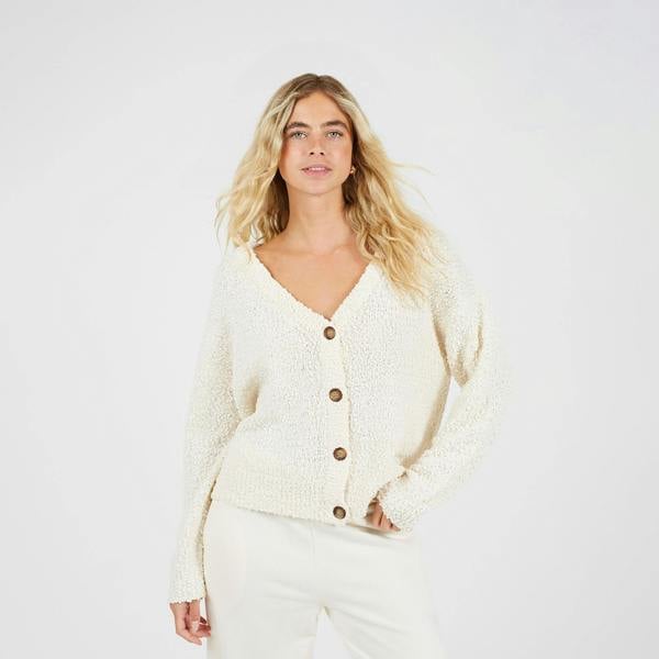Brave Soul Cream Textured Knit Cardigan - Cream Image 1