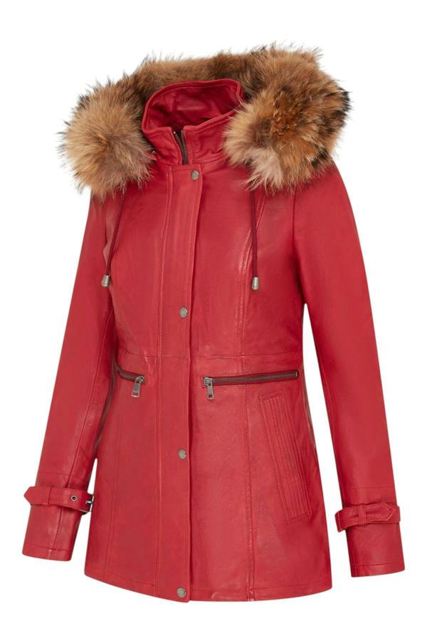 Infinity Leather Womens Leather Hooded Parka Jacket-Putian