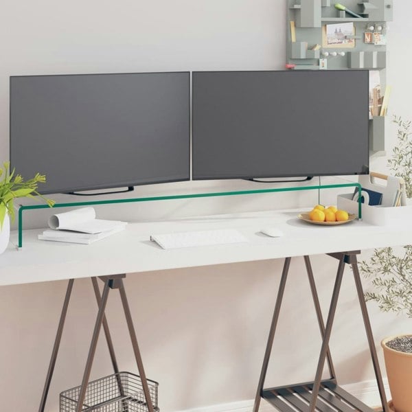 Berkfield TV Stand/Monitor Riser Glass Clear 120x30x13 cm