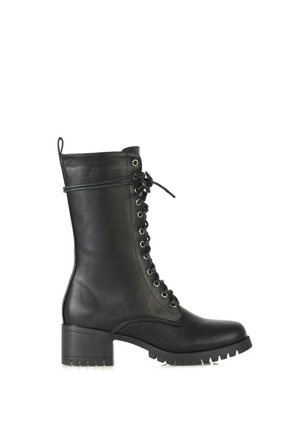 XY LONDON Mid Block Heel Lace Up Military Biker Ankle Boots