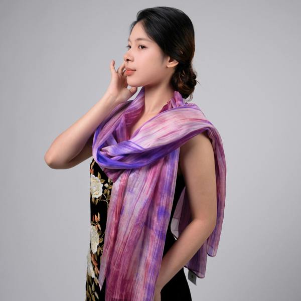 Purple & Pink Brushstroke Silk Scarf – Hand-Dyed Mulberry Silk, Evening Wrap & Gift