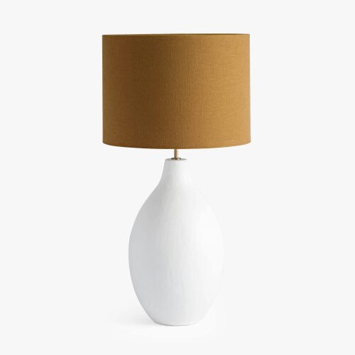 Wyld Haus Long Island Large Round White Bamboo Table Lamp with Ochre Shade