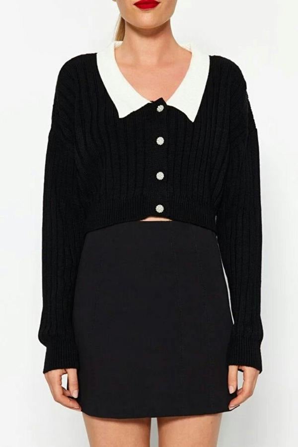 WOVCOR Super Crop Shirt Garnish Knit Cardigan