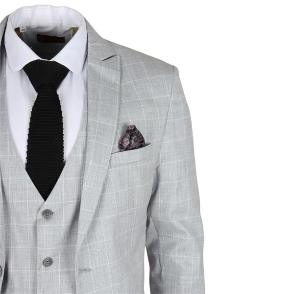 Infinity Leather Men's Grey Checked 3 Piece Suit Tailored Fit