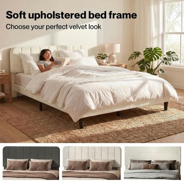 Levede Bed Frame Velvet Upholstered Platform Adjustable Headboard Double King