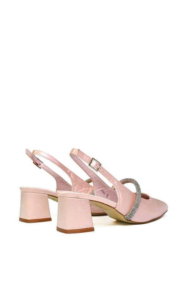 XY LONDON Slingback Strappy Pointed Toe Diamante Mid Block Heels