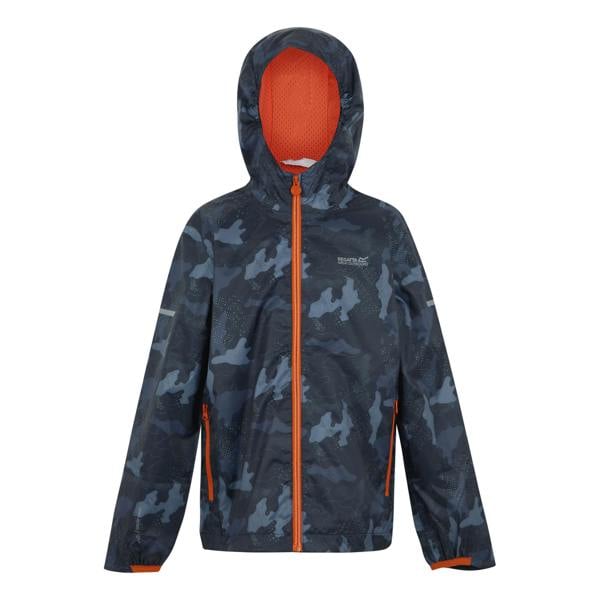 Regatta Kids Lever II Camo Waterproof Jacket - Navy/Tangerine Tango