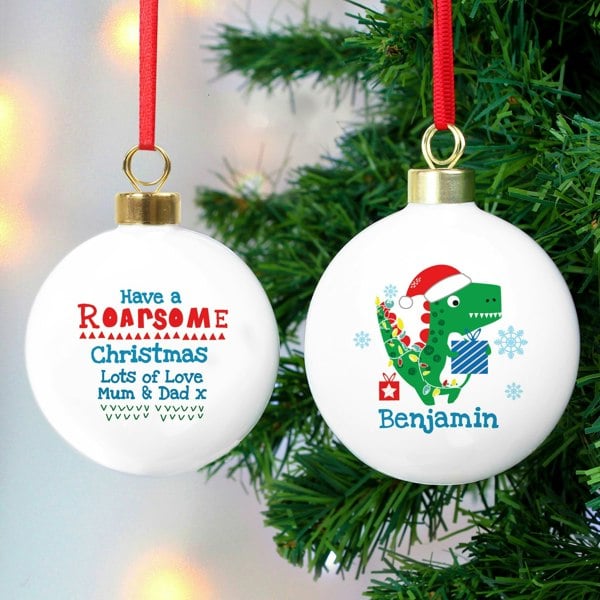 Personalised Memento Company Personalised Dinosaur 'Have a Roarsome Christmas' Bauble