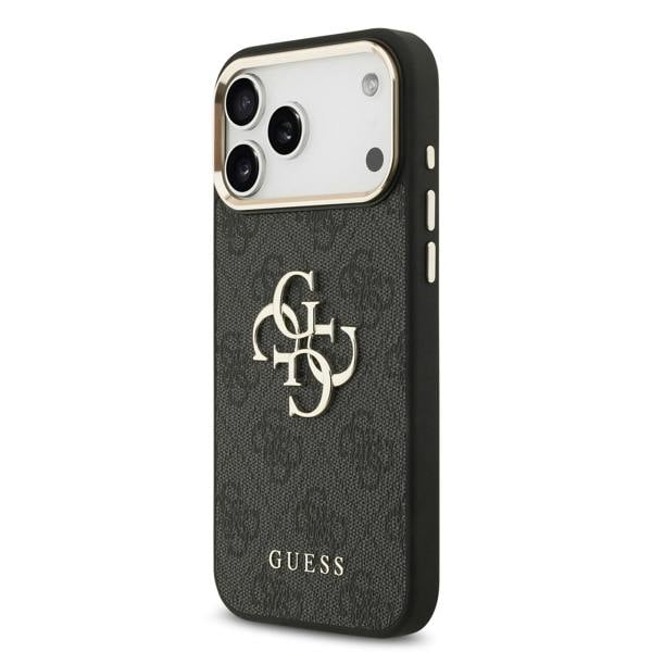 Guess PU Leather 4G Big Logo Gold Frame Case for iPhone 17 Pro Max 6.9" Black - GUHCP17X4GMGCGR