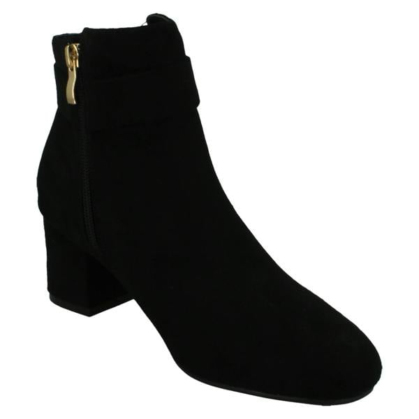 Spot On Ladies Spot On Block Heel Wide Fit Ankle Boot with Buckle and Inside Zip F51247