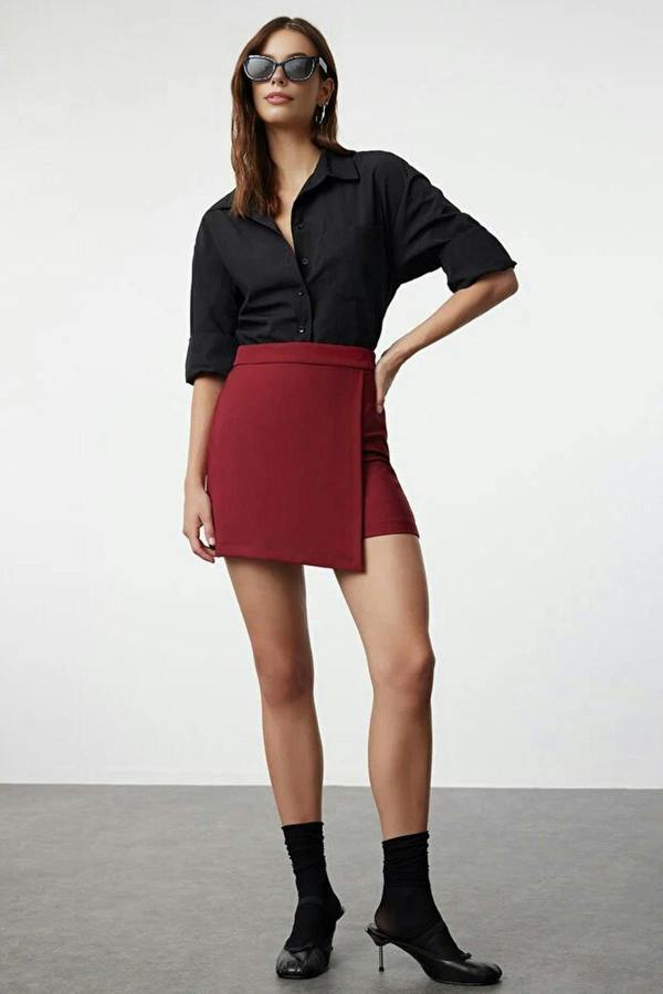 WOVCOR Double-Breasted Woven Short Skirt