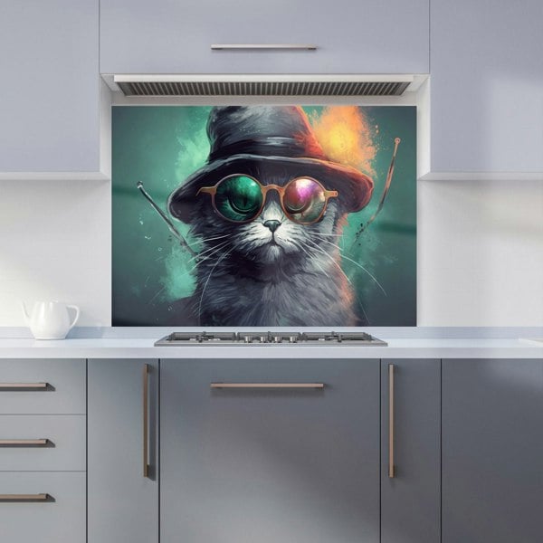 Warren Reed - Designer Fiery Cat In A Hat Kitchen Splashback