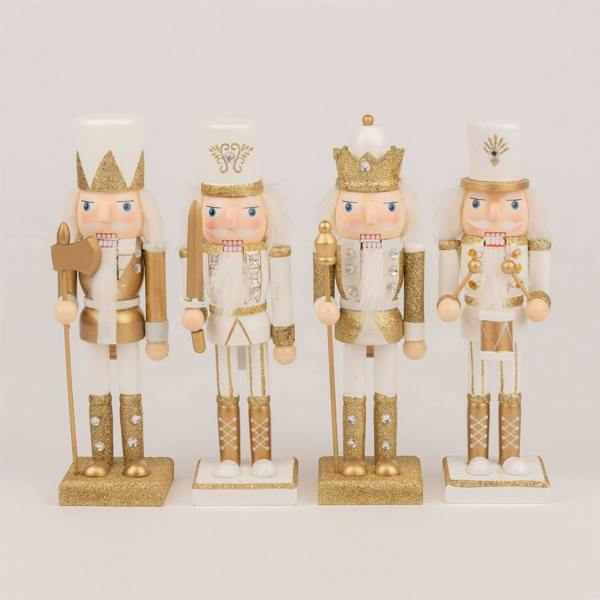 25cm Wooden Nutcracker Soldier Christmas Ornament Set of 4, Gold Hand-Painted Standing Decorations image 4