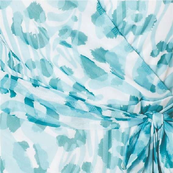 Teal | Animal Print Sheer Tie Waist Midi Dress