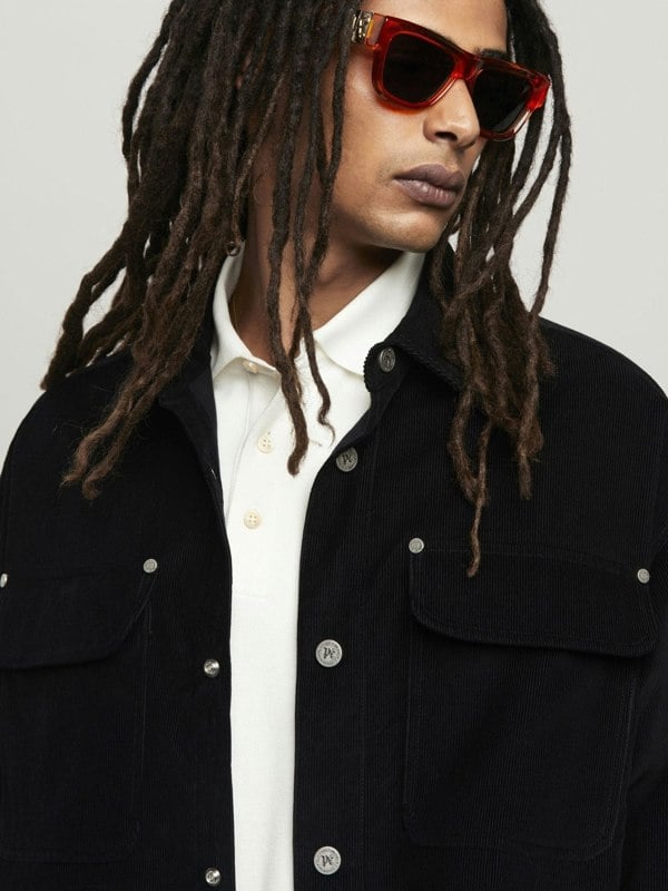 Palm Angels Velvet Back Logo Overshirt Black - Supplied FashionPALM ANGELS