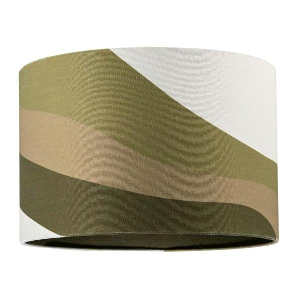 Olive Green Linen Fabric Lamp Shade with Inner and Outer Wavy Design Image 1