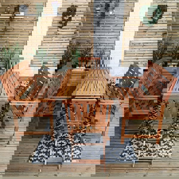 Samuel Alexander Outdoor 6 Person Folding Rectangular Wooden Garden Patio Dining Table Chairs and 2 Benches Set