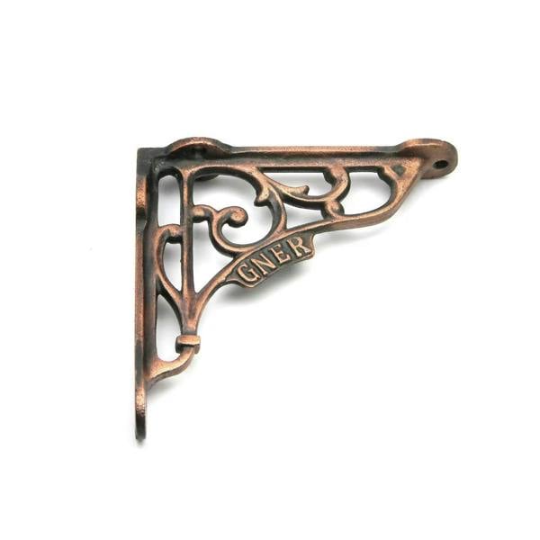Pair of Antique Cast Iron GNER Shelf Brackets in a Copper Finish - 130mm x 130mm 