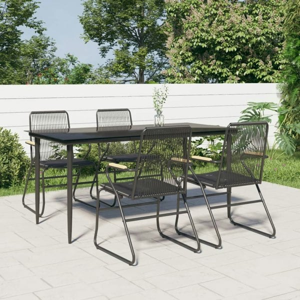Berkfield 5 Piece Garden Dining Set Black PVC Rattan