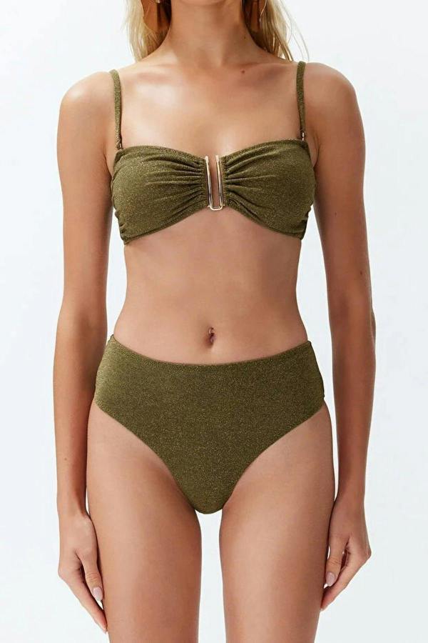 WOVCOR Strapless Padded Regular High-Waisted Bikini Set with Glitter Accessories