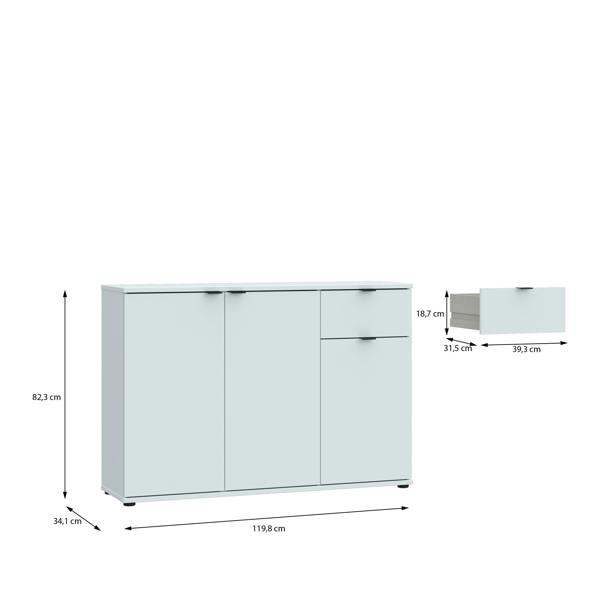 Furniture To Go Ganymede Wide 3 Door Cupboard with Drawer in Light Grey