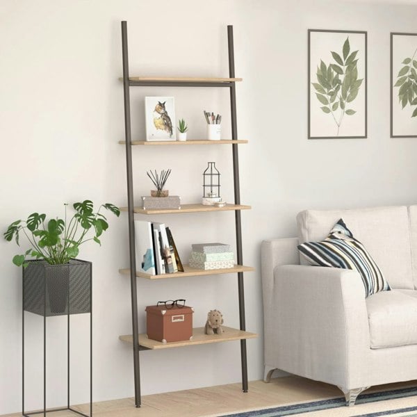Berkfield 5-Tier Leaning Shelf Light Brown and Black 64x34x185.5 cm