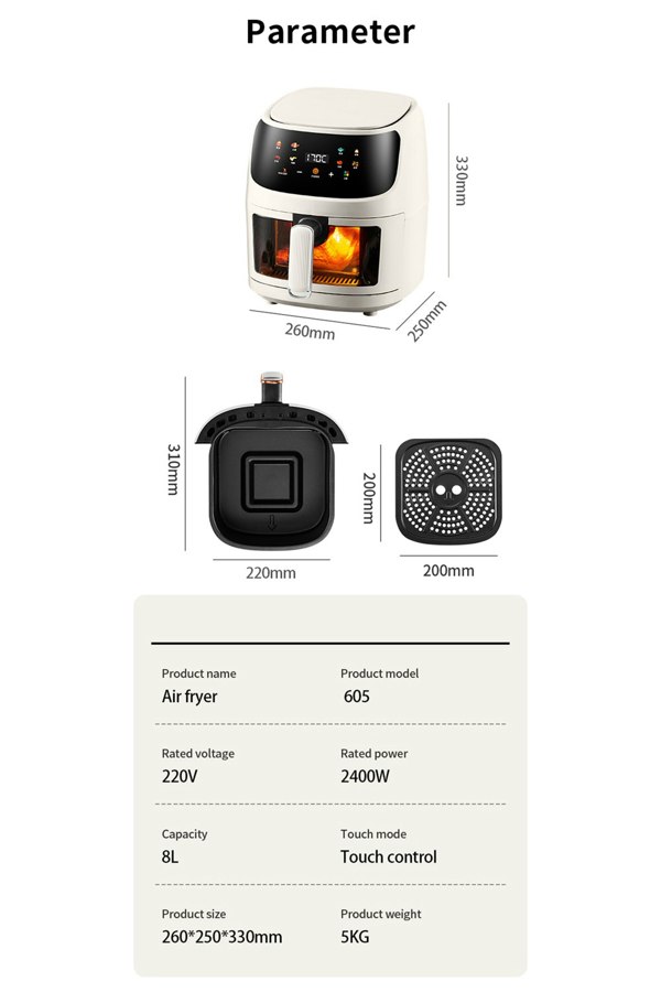 Living and Home 8L Digital Air Fryer with Visible Window