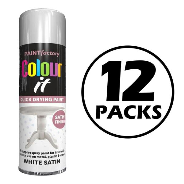 Paint Factory 12X  White Satin Spray Paint 250ml