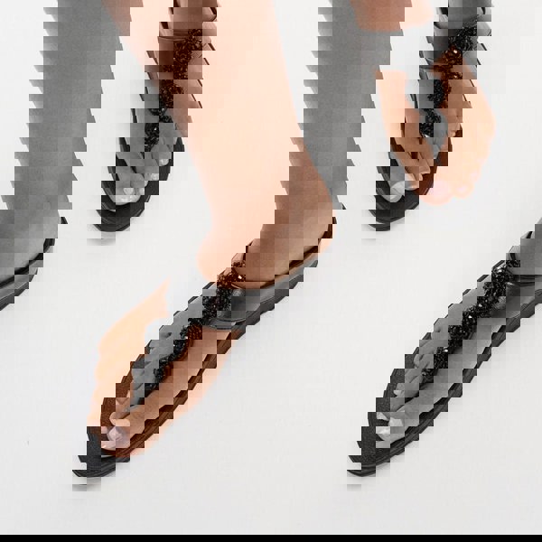 FitFlop FINO BEADIE-BUTTON Womens Toe Post Sandals Metallic Black