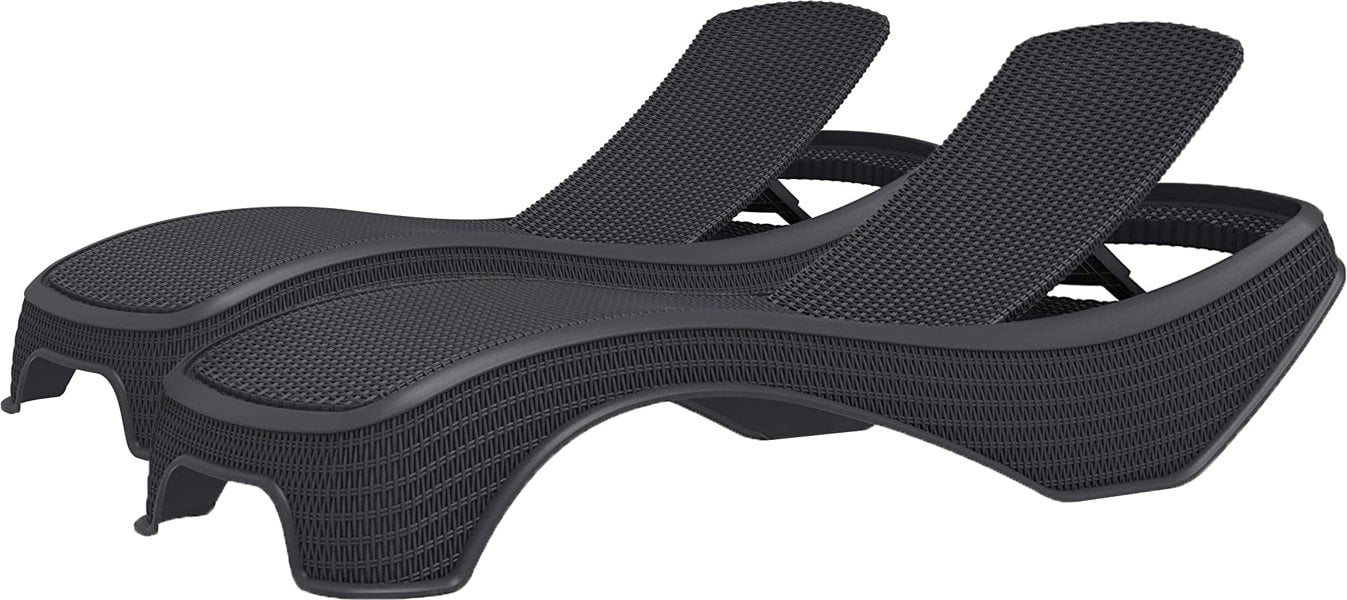 Centurion Supports MALDIVES Black Outdoor High-End PU Rattan Adjustable Sun Lounger Pair
