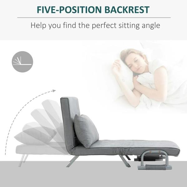 Light grey futon chair with adjustable five-position backrest, side view
