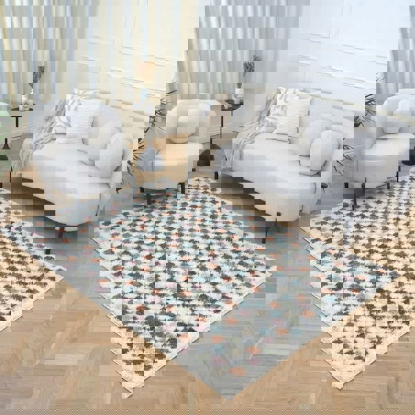 Moodi Shaggy Multicolour Rug, tartan design, high & fluffy pile | THE RUGS