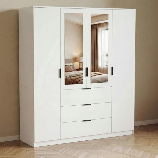 Vida Designs Trega 4 Door 3 Drawer Mirrored Wardrobe