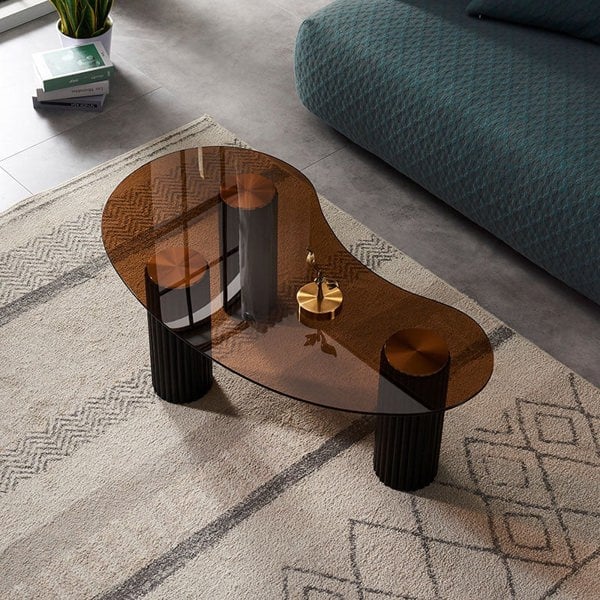Lunar Coffee Table, Glass-Weilai Concept-Brown Top-Black Legs-Weilai Concept