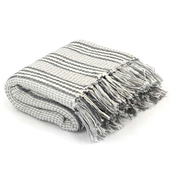 Berkfield Throw Cotton Stripes 125x150 cm Grey and White