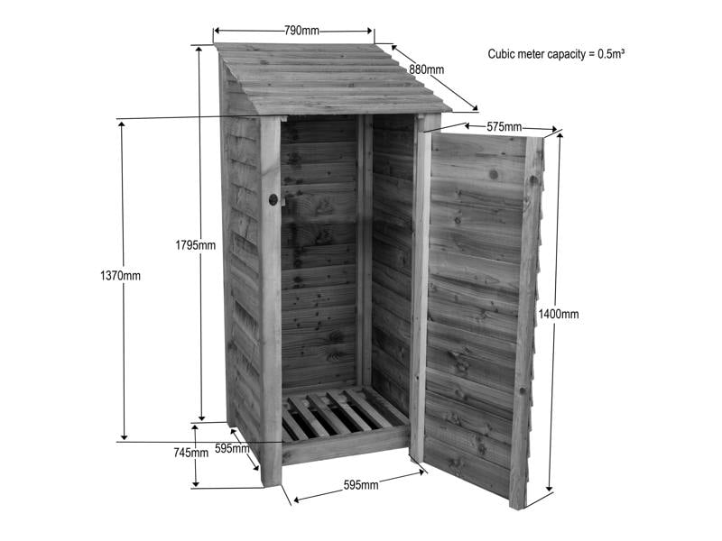 Arbor Garden Solutions Slatted Wooden Log Store With Door W-79cm, H-126cm or 180cm, D-88cm - Brown Finish