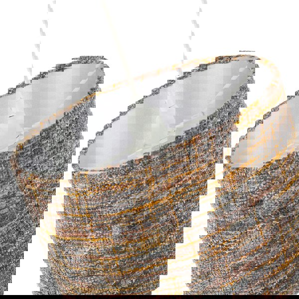 Vintage Lined Linen Fabric Lamp Shade in Mustard Burgundy and Grey Image 3