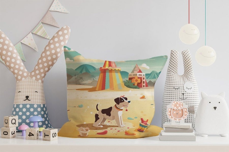 Warren Reed Doggy On A Beach Holiday Cushions