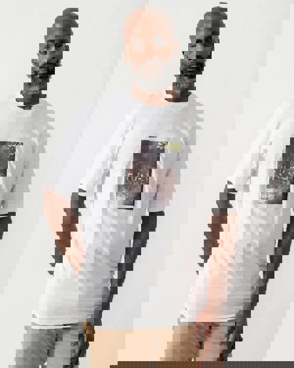 model wearing a HUGO Doreston Mens Graphic T-Shirt in White