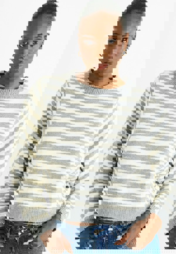Gini London Grey Recycle Contrast Stripe Loose Fit Knit Jumper