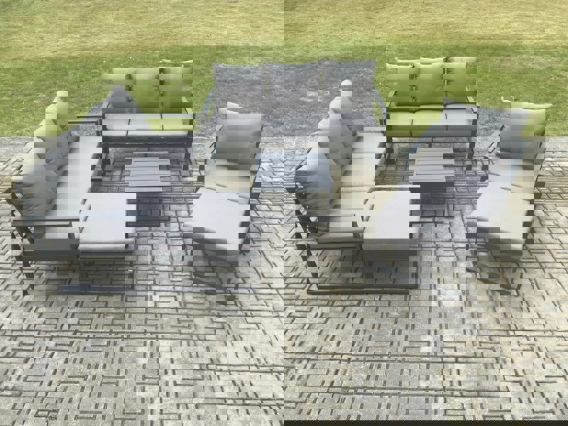 Fimous Aluminium Outdoor Lounge Sofa Set Garden Furniture Sets with Square Coffee Table Chair 2 Big Footstools Dark Grey
